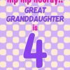 Great Granddaughter 4th Birthday Card (Purple Spots)