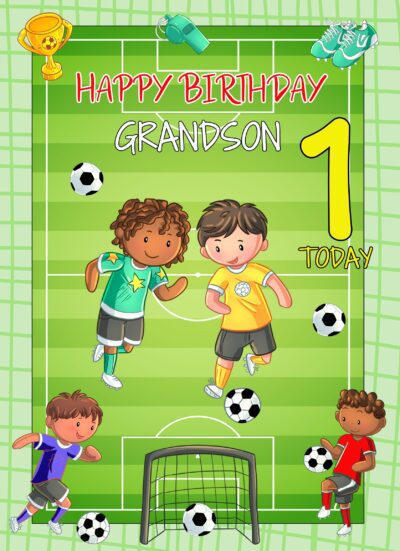 Kids 1st Birthday Football Card for Grandson