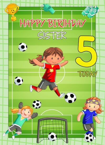 Kids 5th Birthday Football Card for Sister