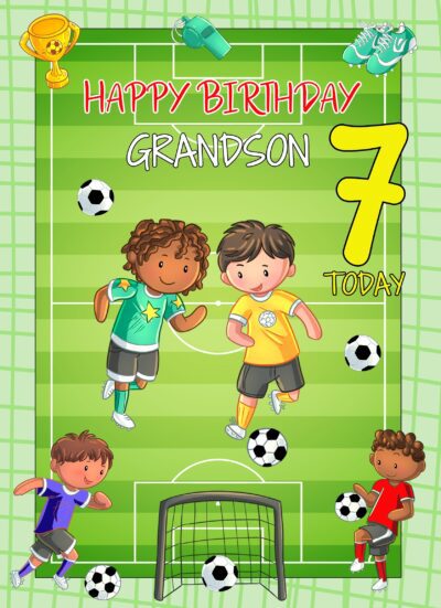 Kids 7th Birthday Football Card for Grandson
