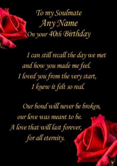 Personalised Birthday Verse Poem Card (Soulmate
