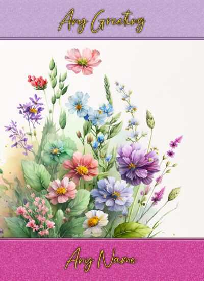 Personalised Flowers Art Greeting Card (Birthday