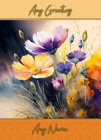 Personalised Flowers Art Greeting Card (Birthday