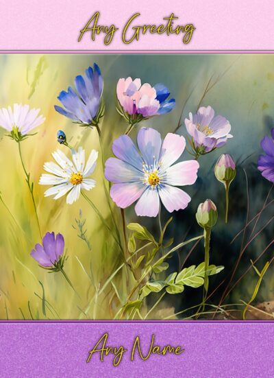 Personalised Flowers Art Greeting Card (Birthday