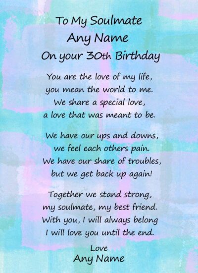 Personalised Romantic Birthday Verse Poem Card (Soulmate