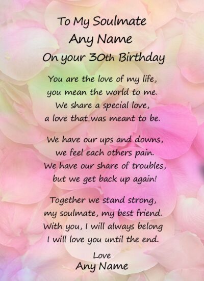 Personalised Romantic Birthday Verse Poem Card (Soulmate