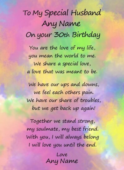 Personalised Romantic Birthday Verse Poem Card (Special Husband