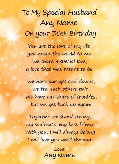 Personalised Romantic Birthday Verse Poem Card (Special Husband