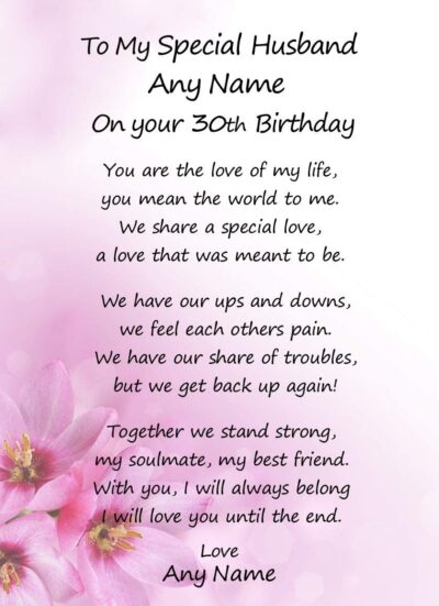 Personalised Romantic Birthday Verse Poem Card (Special Husband