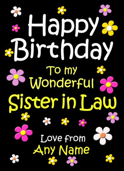 Personalised Sister in Law Birthday Card (Black)