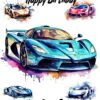 Sports Car Art Birthday Card (Design 1)