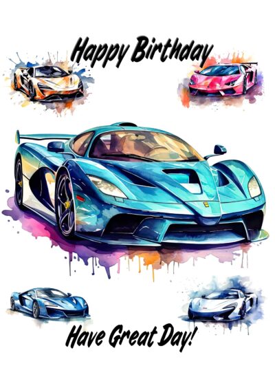 Sports Car Art Birthday Card (Design 1)