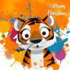 Tiger Splash Art Cartoon Square Christmas Card