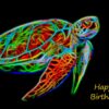 Turtle Neon Art Birthday Card