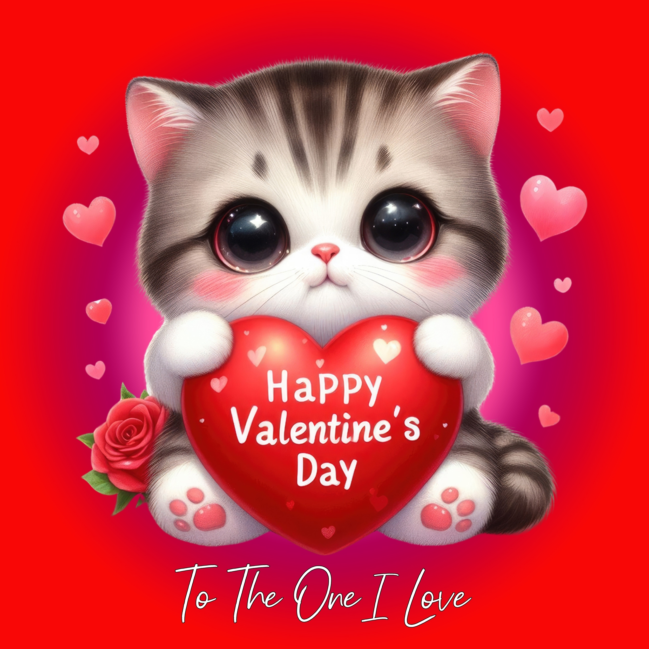 Valentines Day Square Card for One I Love (Cat) - Fat Cat Cards