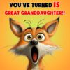 Great Granddaughter 15th Birthday Card (Funny Shocked Fox Humour) - 15a