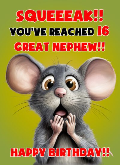 Great Nephew 16th Birthday Card (Funny Shocked Mouse Humour)