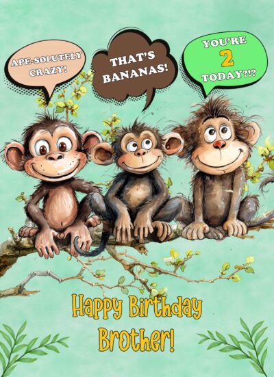 Brother 2nd Kids Birthday Card (Funny Shocked Monkey Cartoon)