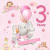 Great Granddaughter 3rd Kids Birthday Card (Baby Elephant Cartoon) - 320great20granddaughter