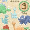 Grandson 3rd Kids Birthday Card (Dinosaur Cartoon) - grandson203 3